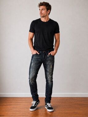 CJ BLACK Y2K Distressed Skinny Jeans Dark Wash Gothic Cross Men’s 30x30 NWT